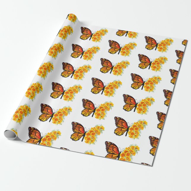 Blume Butterfly mit gelbem Kalifornien-Mohn Geschenkpapier (Ungerollt)