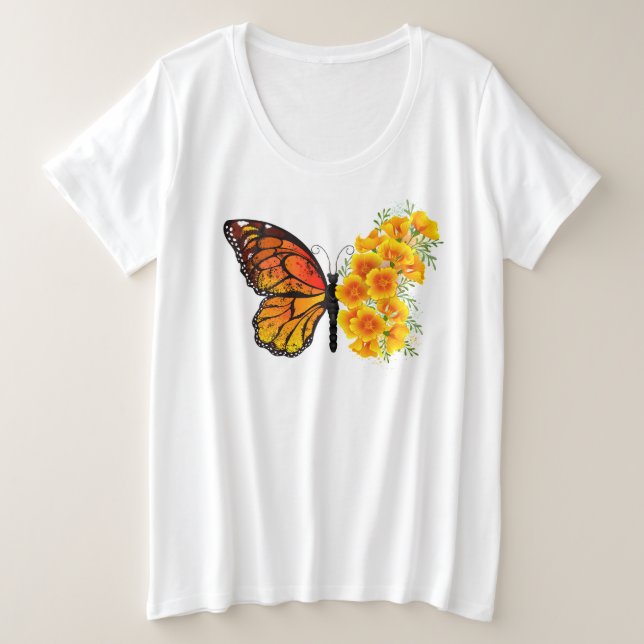 Blume Butterfly mit gelbem Kalifornien-Mohn Große Größe T-Shirt (Design vorne)