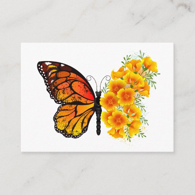Blume Butterfly mit gelbem Kalifornien-Mohn Hinweiskarte (Vorderseite)