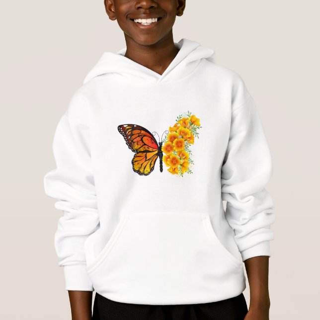 Blume Butterfly mit gelbem Kalifornien-Mohn Hoodie (Vorderseite)