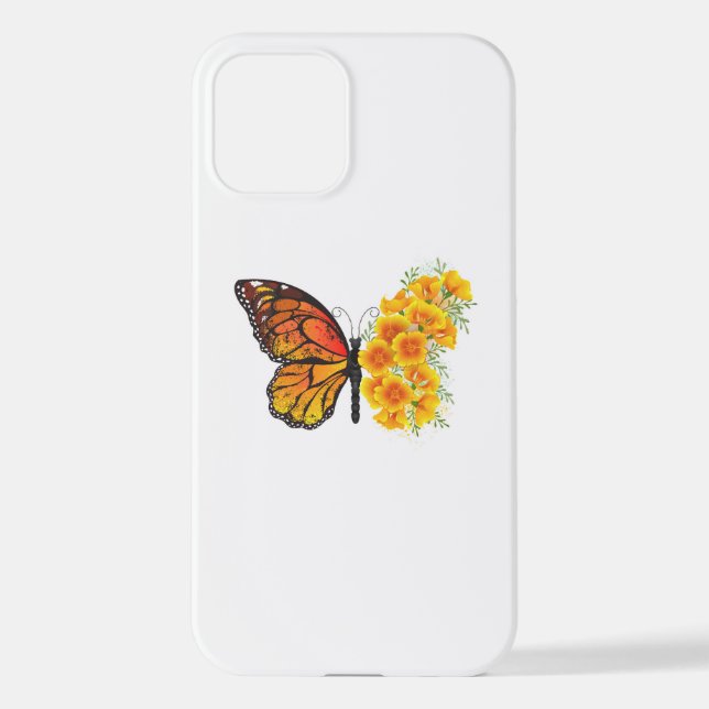 Blume Butterfly mit gelbem Kalifornien-Mohn iPhone 12 Hülle (Rückseite)