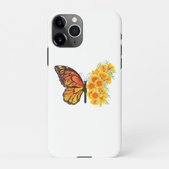 Blume Butterfly mit gelbem Kalifornien-Mohn iPhone Hülle (Rückseite)