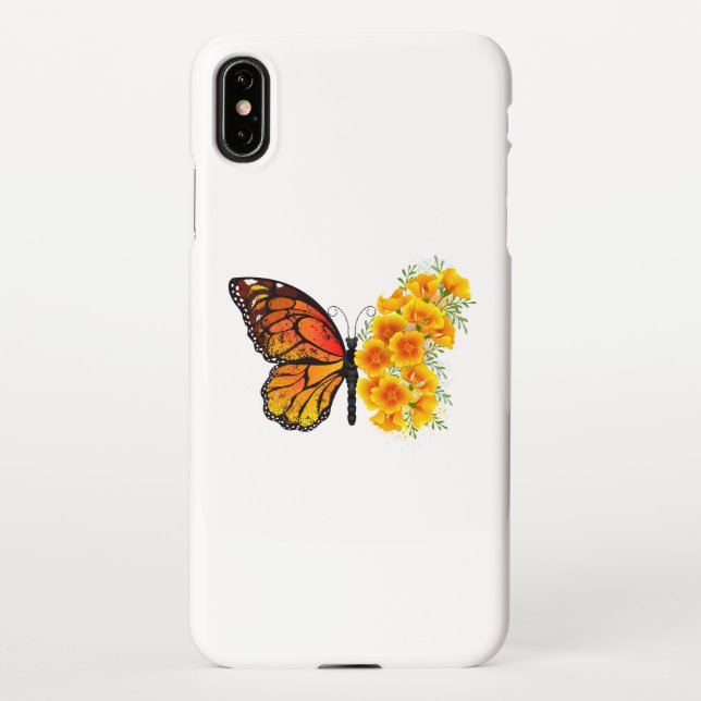 Blume Butterfly mit gelbem Kalifornien-Mohn iPhone Hülle (Rückseite)