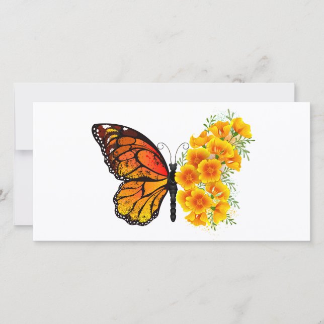 Blume Butterfly mit gelbem Kalifornien-Mohn Karte (Vorderseite)
