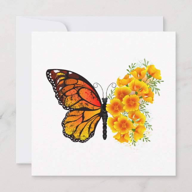 Blume Butterfly mit gelbem Kalifornien-Mohn Karte (Vorderseite)