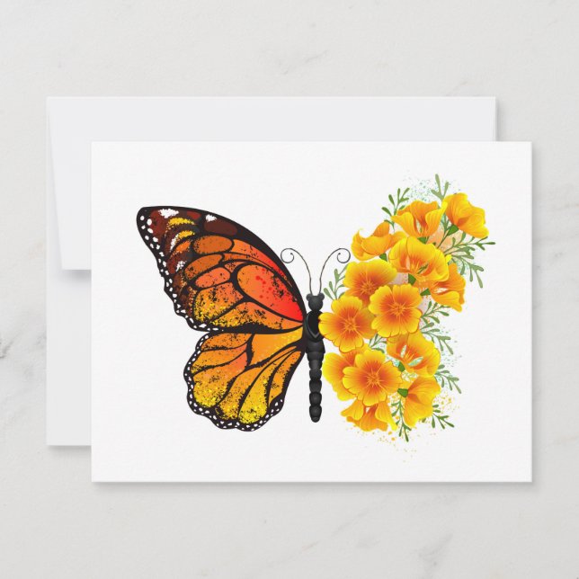 Blume Butterfly mit gelbem Kalifornien-Mohn Karte (Vorderseite)