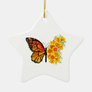 Blume Butterfly mit gelbem Kalifornien-Mohn Keramik Ornament