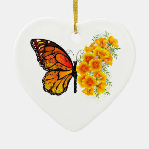 Blume Butterfly mit gelbem Kalifornien-Mohn Keramik Ornament