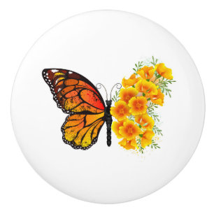 Blume Butterfly mit gelbem Kalifornien-Mohn Keramikknauf