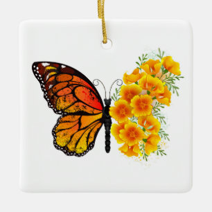 Blume Butterfly mit gelbem Kalifornien-Mohn Keramikornament