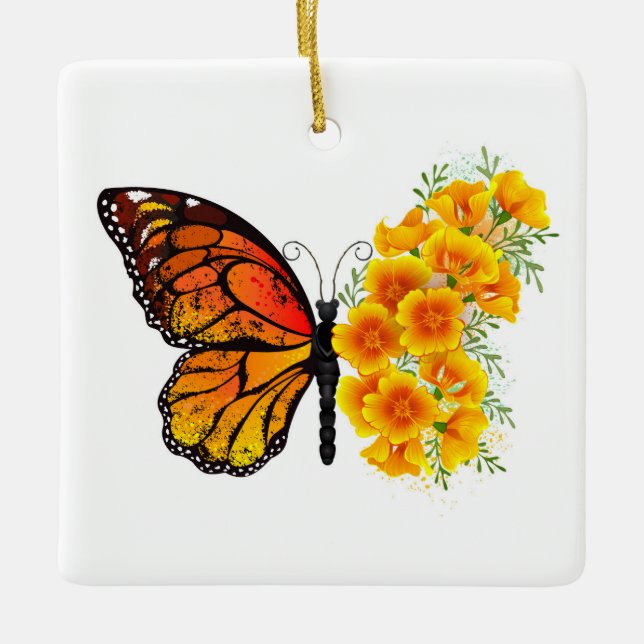 Blume Butterfly mit gelbem Kalifornien-Mohn Keramikornament (Vorderseite)