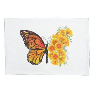 Blume Butterfly mit gelbem Kalifornien-Mohn Kissenbezug