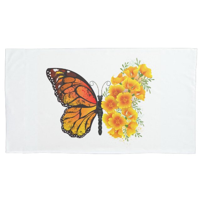 Blume Butterfly mit gelbem Kalifornien-Mohn Kissenbezug (Vorderseite-Links)