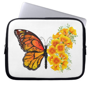 Blume Butterfly mit gelbem Kalifornien-Mohn Laptopschutzhülle