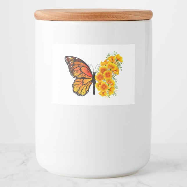 Blume Butterfly mit gelbem Kalifornien-Mohn Lebensmitteletikett (Vorderseite)