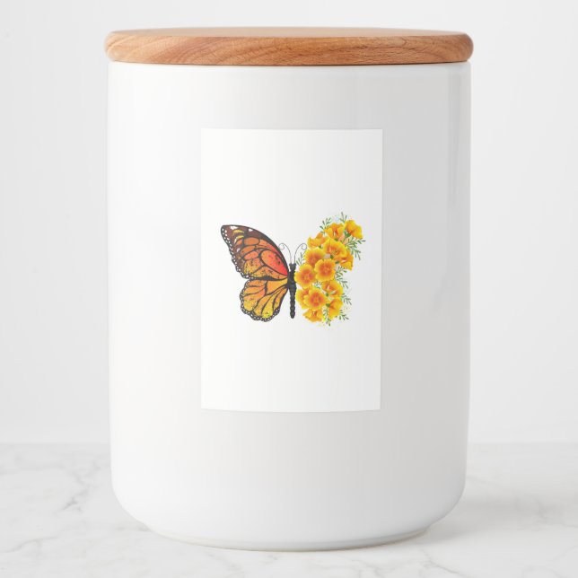 Blume Butterfly mit gelbem Kalifornien-Mohn Lebensmitteletikett (Vorderseite)