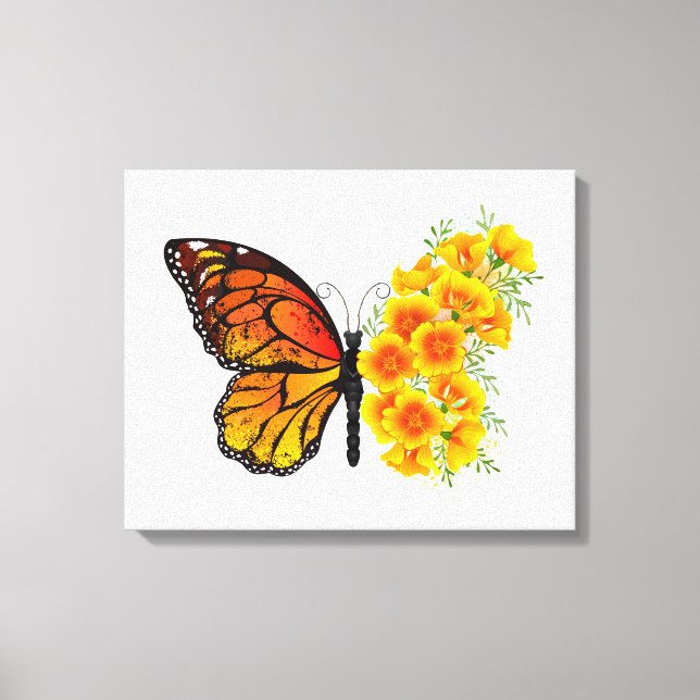 Blume Butterfly mit gelbem Kalifornien-Mohn Leinwanddruck (Vorderseite)