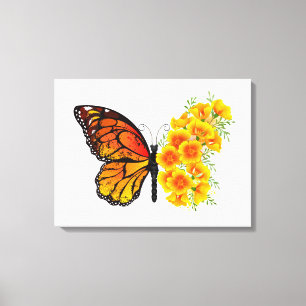 Blume Butterfly mit gelbem Kalifornien-Mohn Leinwanddruck