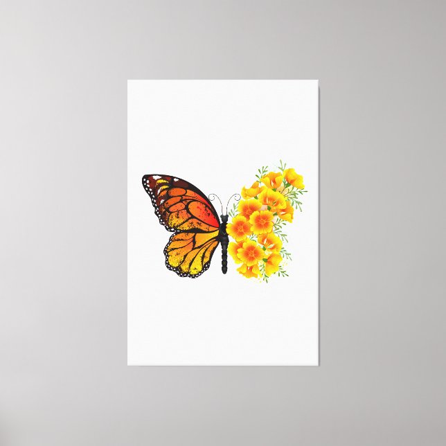 Blume Butterfly mit gelbem Kalifornien-Mohn Leinwanddruck (Vorderseite)