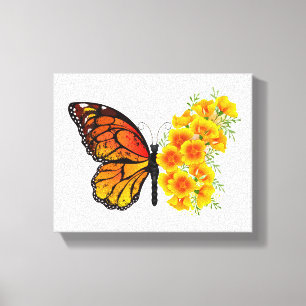 Blume Butterfly mit gelbem Kalifornien-Mohn Leinwanddruck