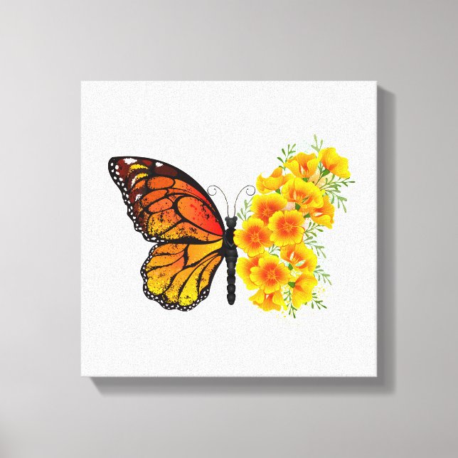 Blume Butterfly mit gelbem Kalifornien-Mohn Leinwanddruck (Vorderseite)