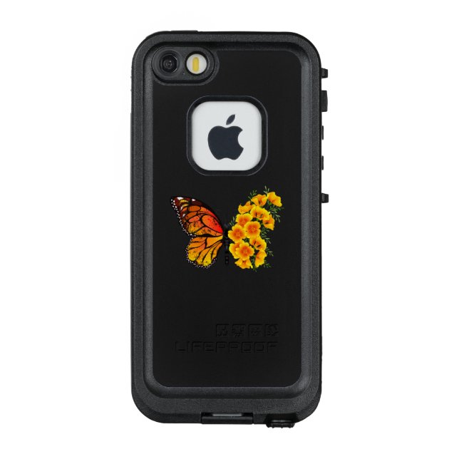 Blume Butterfly mit gelbem Kalifornien-Mohn LifeProof iPhone Hülle (Rückseite)