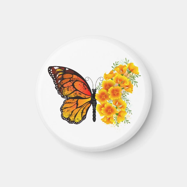 Blume Butterfly mit gelbem Kalifornien-Mohn Magnet (Vorne)
