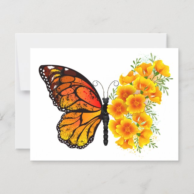 Blume Butterfly mit gelbem Kalifornien-Mohn Magneteinladung (Vorderseite)