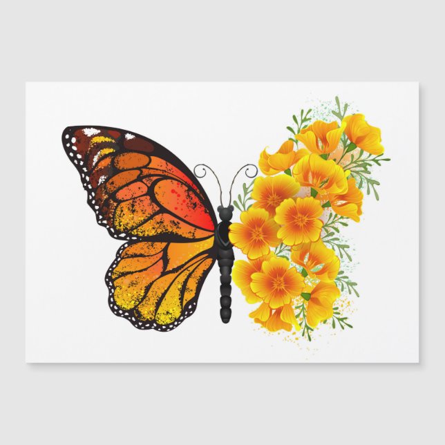 Blume Butterfly mit gelbem Kalifornien-Mohn Magneteinladung (Vorderseite)