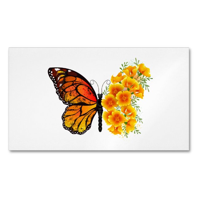 Blume Butterfly mit gelbem Kalifornien-Mohn Magnetische Visitenkarte (Vorderseite)