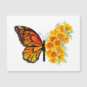Blume Butterfly mit gelbem Kalifornien-Mohn Magnetkarte