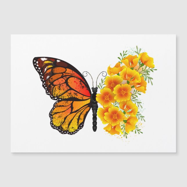Blume Butterfly mit gelbem Kalifornien-Mohn Magnetkarte (Vorderseite)