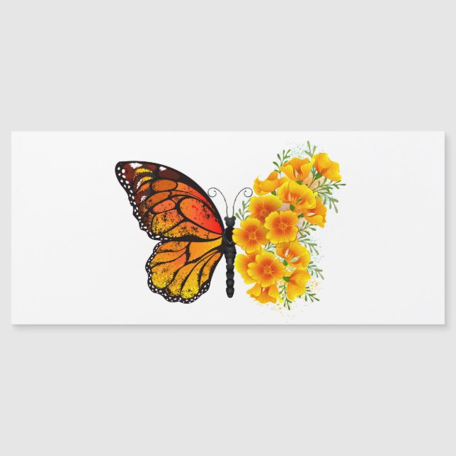 Blume Butterfly mit gelbem Kalifornien-Mohn Magnetkarte (Vorderseite)