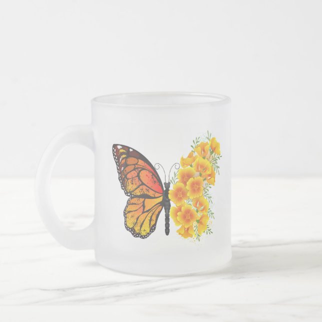 Blume Butterfly mit gelbem Kalifornien-Mohn Mattglastasse (Links)