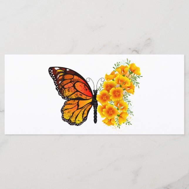 Blume Butterfly mit gelbem Kalifornien-Mohn Menükarte (Vorderseite)