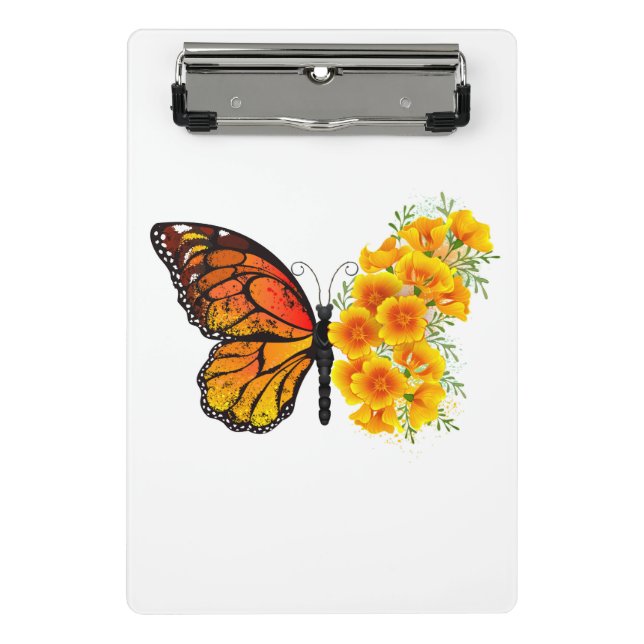 Blume Butterfly mit gelbem Kalifornien-Mohn Mini Klemmbrett (Vorderseite)