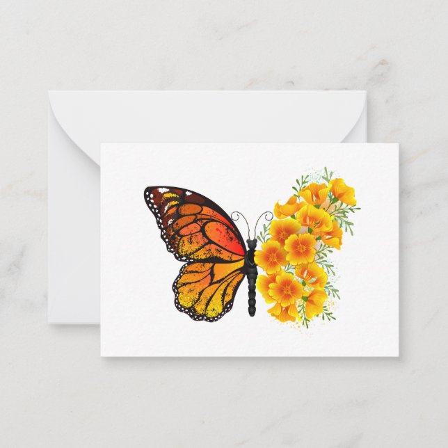 Blume Butterfly mit gelbem Kalifornien-Mohn Mitteilungskarte (Vorderseite)