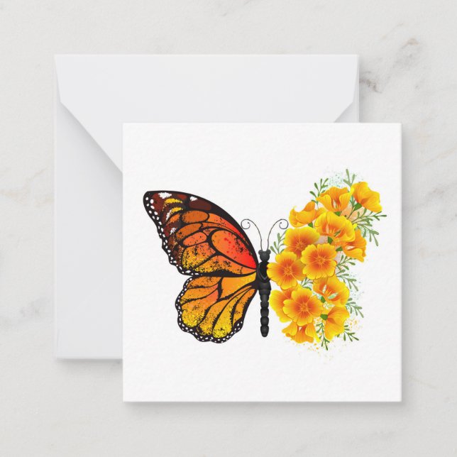 Blume Butterfly mit gelbem Kalifornien-Mohn Mitteilungskarte (Vorderseite)