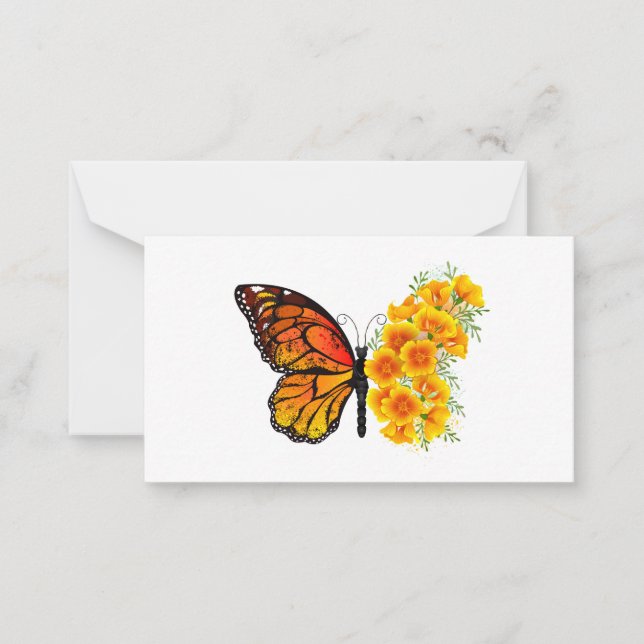 Blume Butterfly mit gelbem Kalifornien-Mohn Mitteilungskarte (Vorderseite)