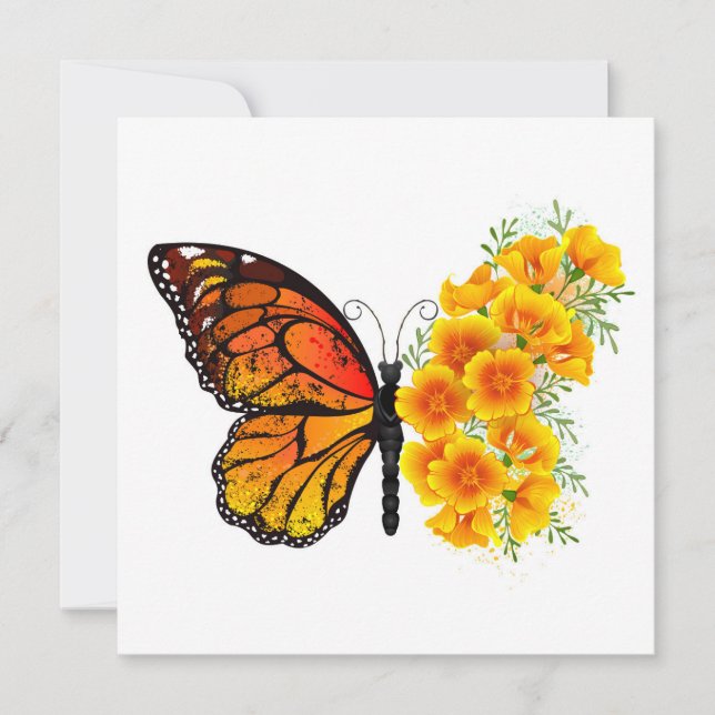 Blume Butterfly mit gelbem Kalifornien-Mohn Mitteilungskarte (Vorderseite)