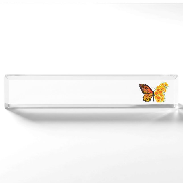 Blume Butterfly mit gelbem Kalifornien-Mohn Namensplakette (Vorderseite)