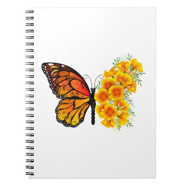Blume Butterfly mit gelbem Kalifornien-Mohn Notizblock (Vorderseite)