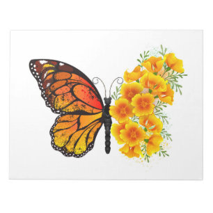 Blume Butterfly mit gelbem Kalifornien-Mohn Notizblock