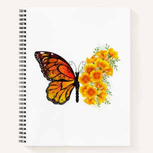 Blume Butterfly mit gelbem Kalifornien-Mohn Notizbuch