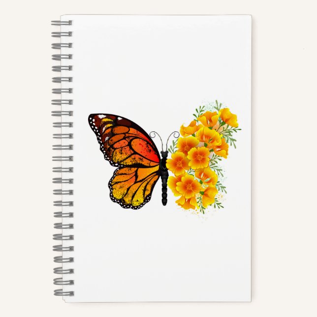 Blume Butterfly mit gelbem Kalifornien-Mohn Notizbuch (Vorderseite)