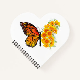 Blume Butterfly mit gelbem Kalifornien-Mohn Notizbuch