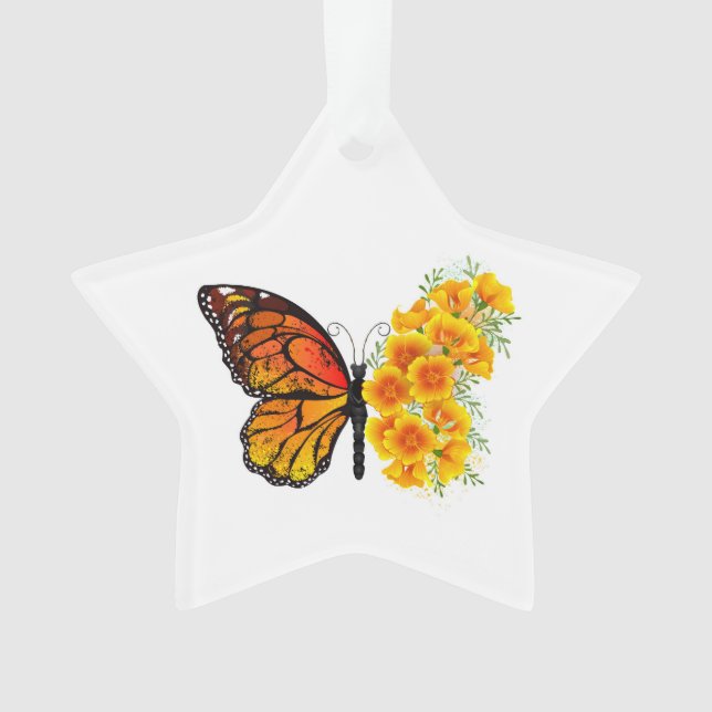 Blume Butterfly mit gelbem Kalifornien-Mohn Ornament (Vorderseite)