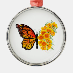 Blume Butterfly mit gelbem Kalifornien-Mohn Ornament Aus Metall