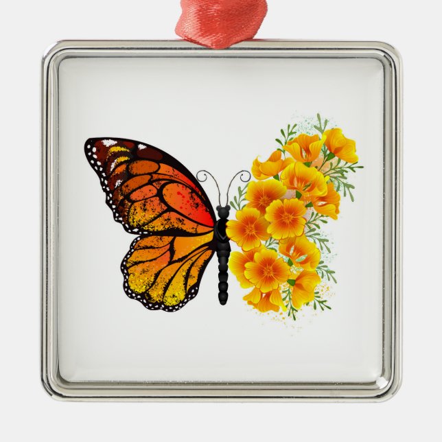 Blume Butterfly mit gelbem Kalifornien-Mohn Ornament Aus Metall (Vorne)