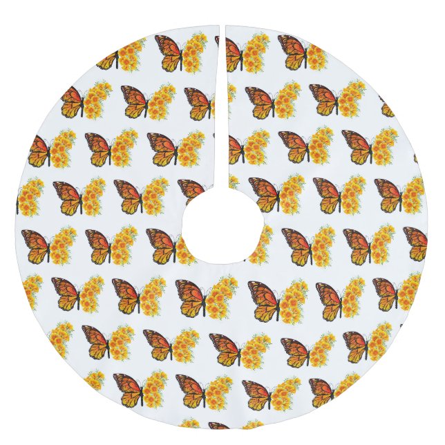 Blume Butterfly mit gelbem Kalifornien-Mohn Polyester Weihnachtsbaumdecke (Vorderseite)